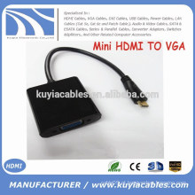 Ouro chapeado Mini HDMI para cabo VGA macho para fêmea adaptador conversor de vídeo com chipset Tablet PC para projetor